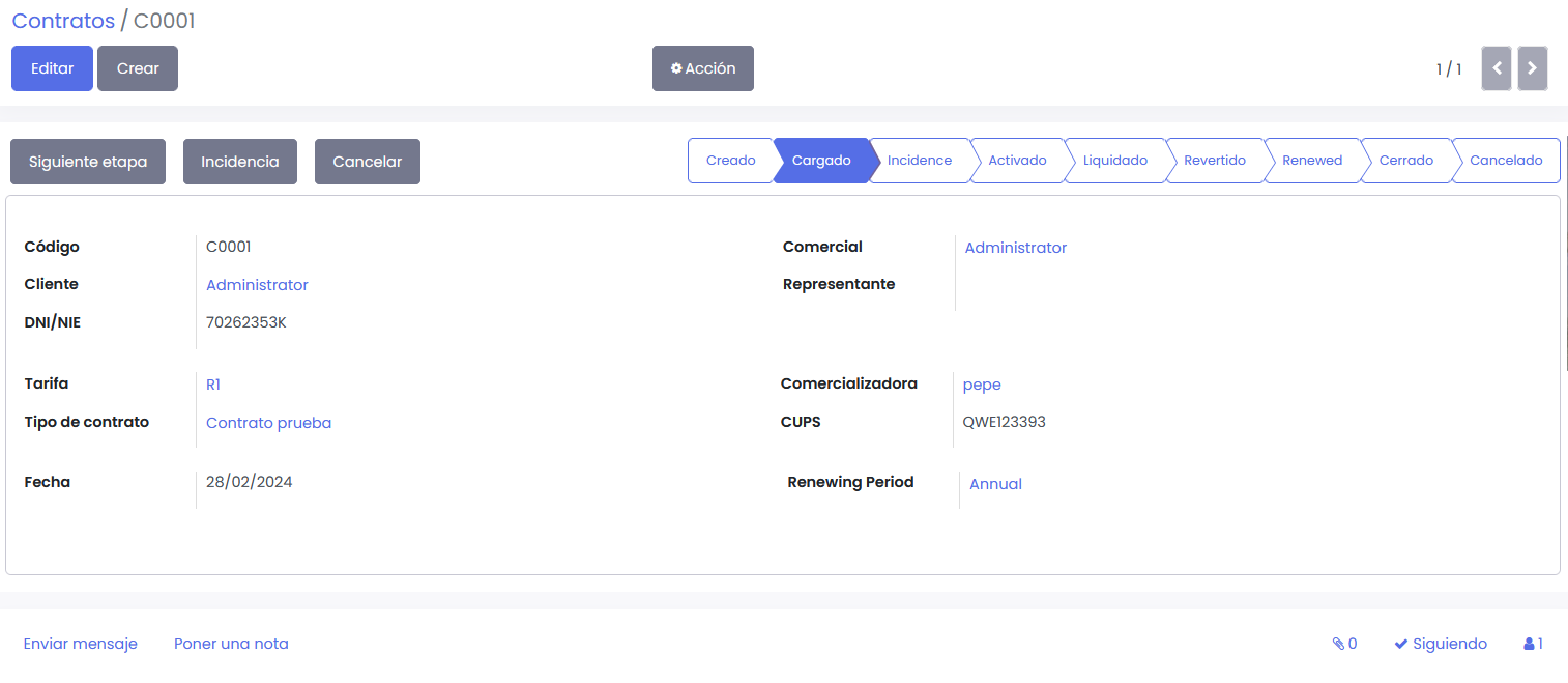 Creación de contactos y contratos